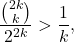 \[\frac{\binom{2k}{k}}{2^{2k}} > \frac{1}{k},\]