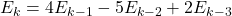 E_{k}=4E_{k-1}-5E_{k-2}+2E_{k-3}